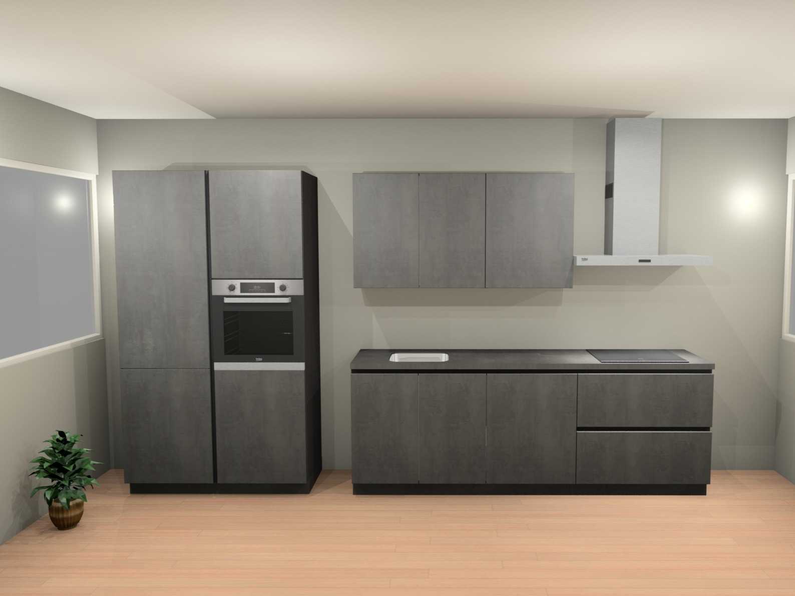 Häcker Concept 130 Comet geplamuurde beton grafiet rechte keuken - Häcker Concept 130 Keukens keukens uit voorraad leverbaar