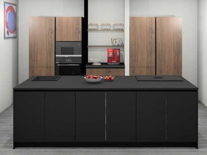 Häcker Concept130  Bali Notenhout  Topsoft mat lak zwart eiland keuken - Häcker Concept130 Keukens keukens uit voorraad leverbaar