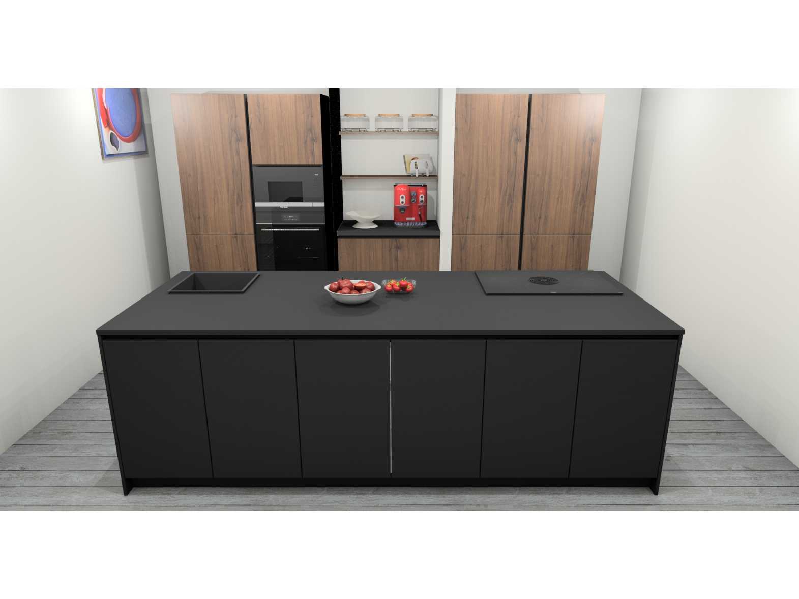Häcker Concept130  Bali Notenhout  Topsoft mat lak zwart eiland keuken - Häcker Concept130 Keukens keukens | afbeelding 2 van 40