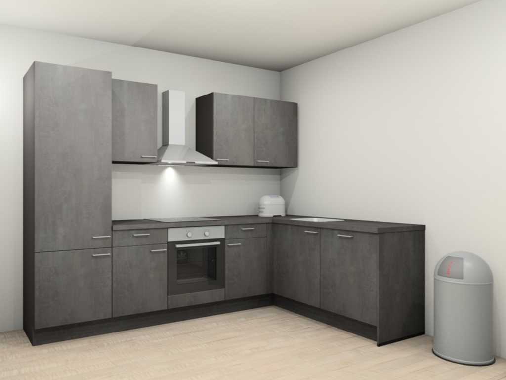 Nobilia Laser Decor zwart beton hoek keuken - Nobilia Keukens keukens uit voorraad leverbaar